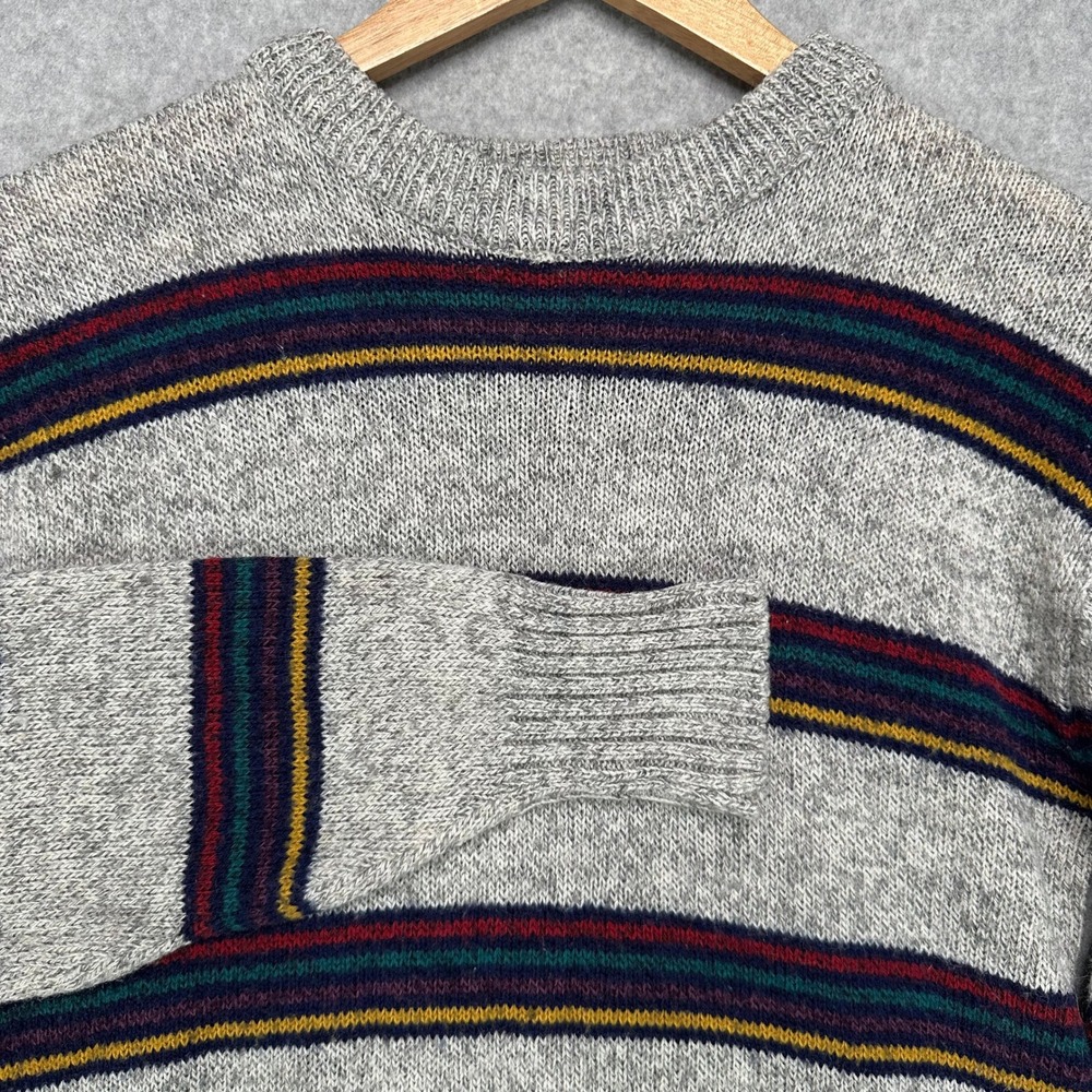 Gary Reed Mens Striped Wool Blend Crewneck Sweater Grey Marled Vintage Large‎